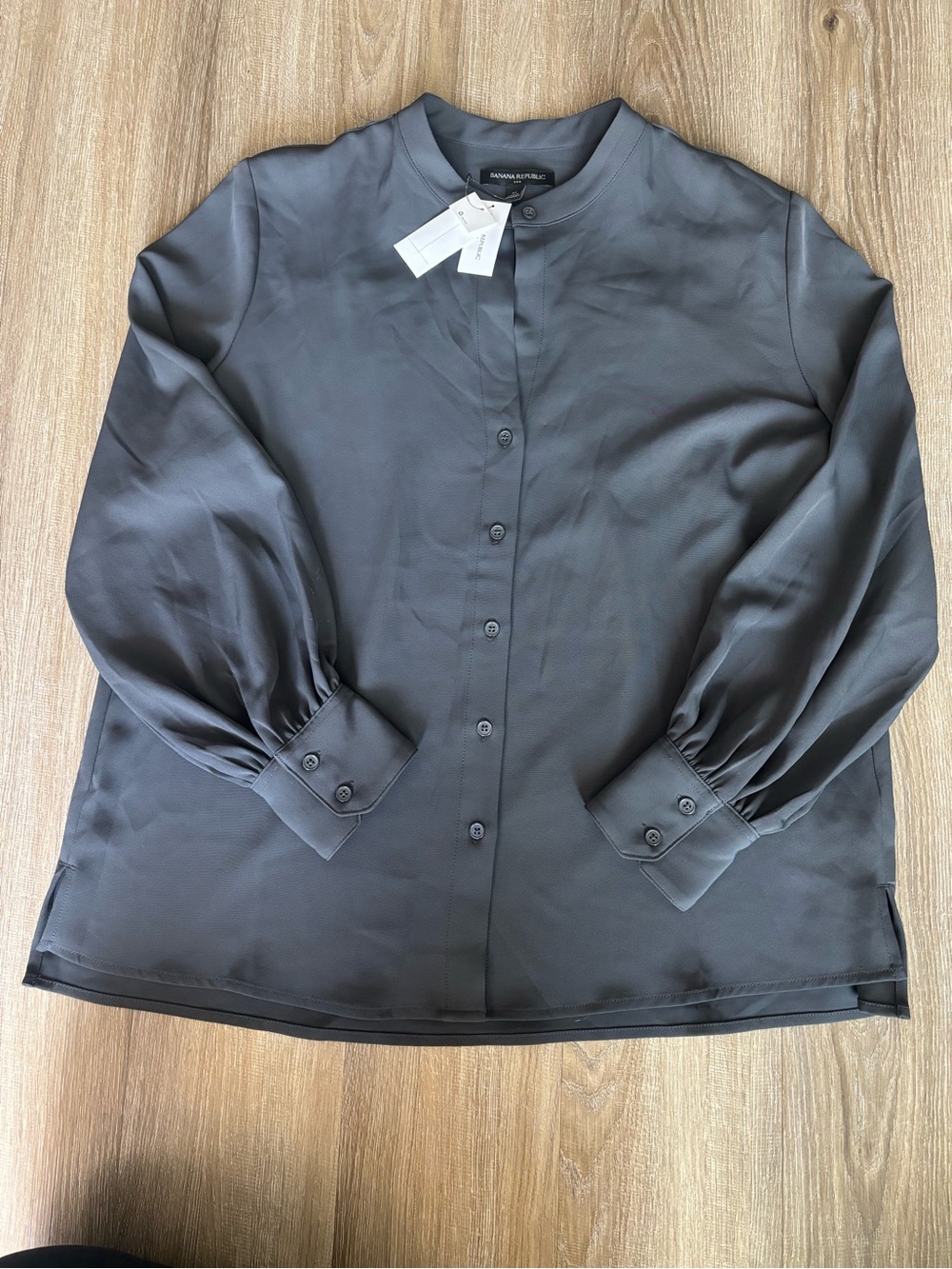 Banana Republic Slate Gray Button-Down Silk-Blend Blouse